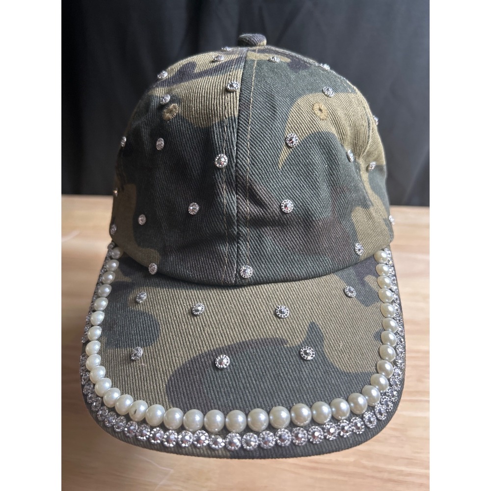 Mixit Womens Camouflage Baseball Cap Rhinestone Pearl Embellished Camo Hat OS